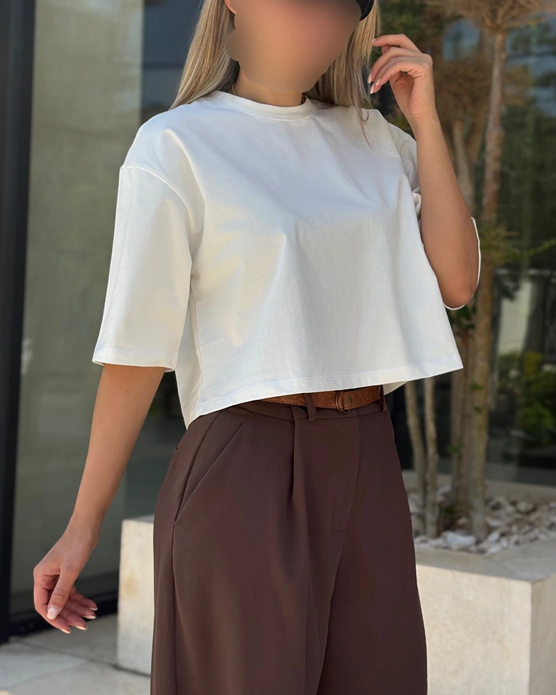 تیشرت کراپ باکسی فیت (9987)